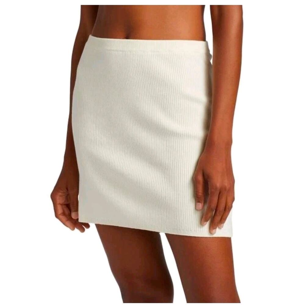 Free People Laurel Knit Mini Skirt Size L Thyme Olive Green Stretchy Boho Soft - Picture 5 of 5